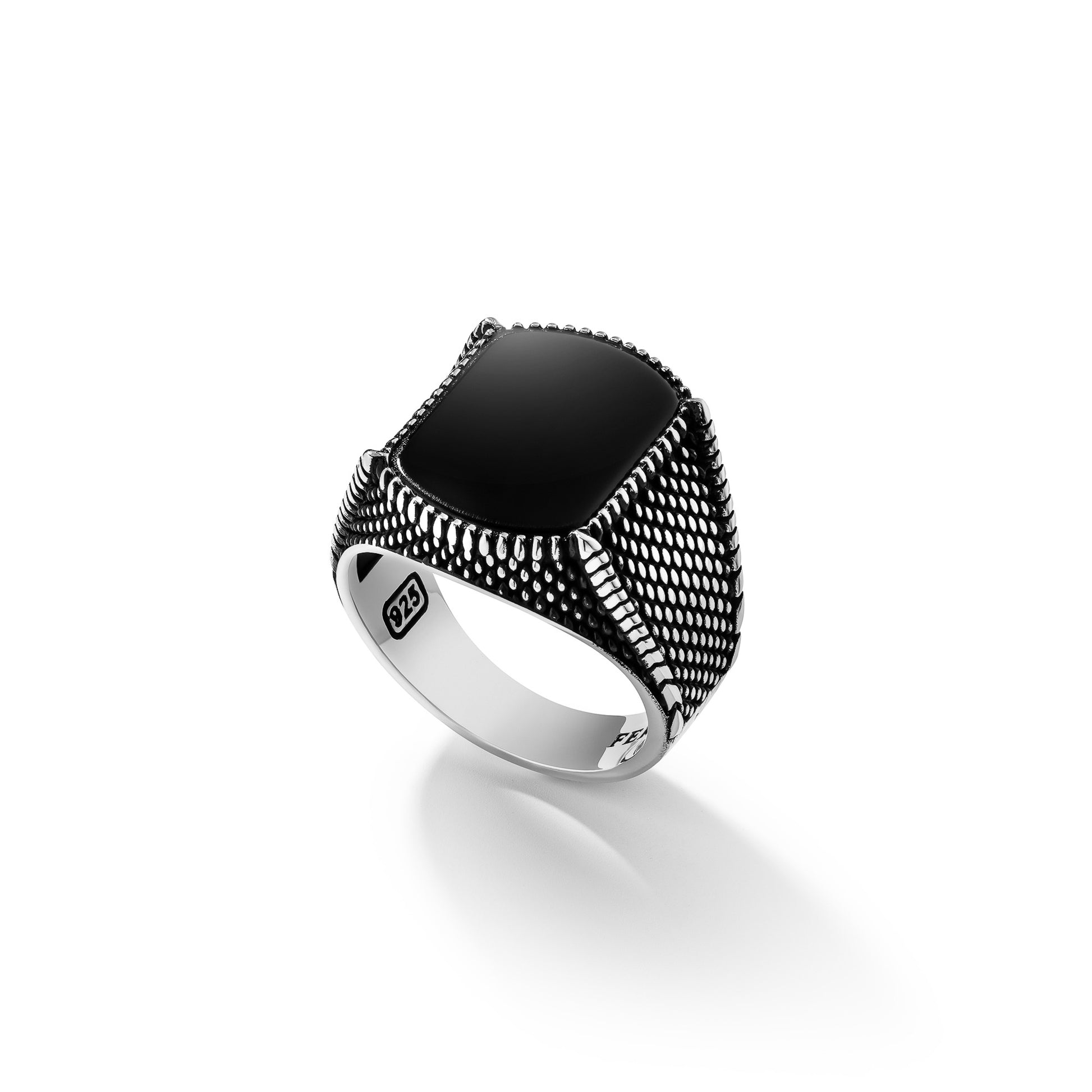 Black Gem Silver Crown Ring - Top Side