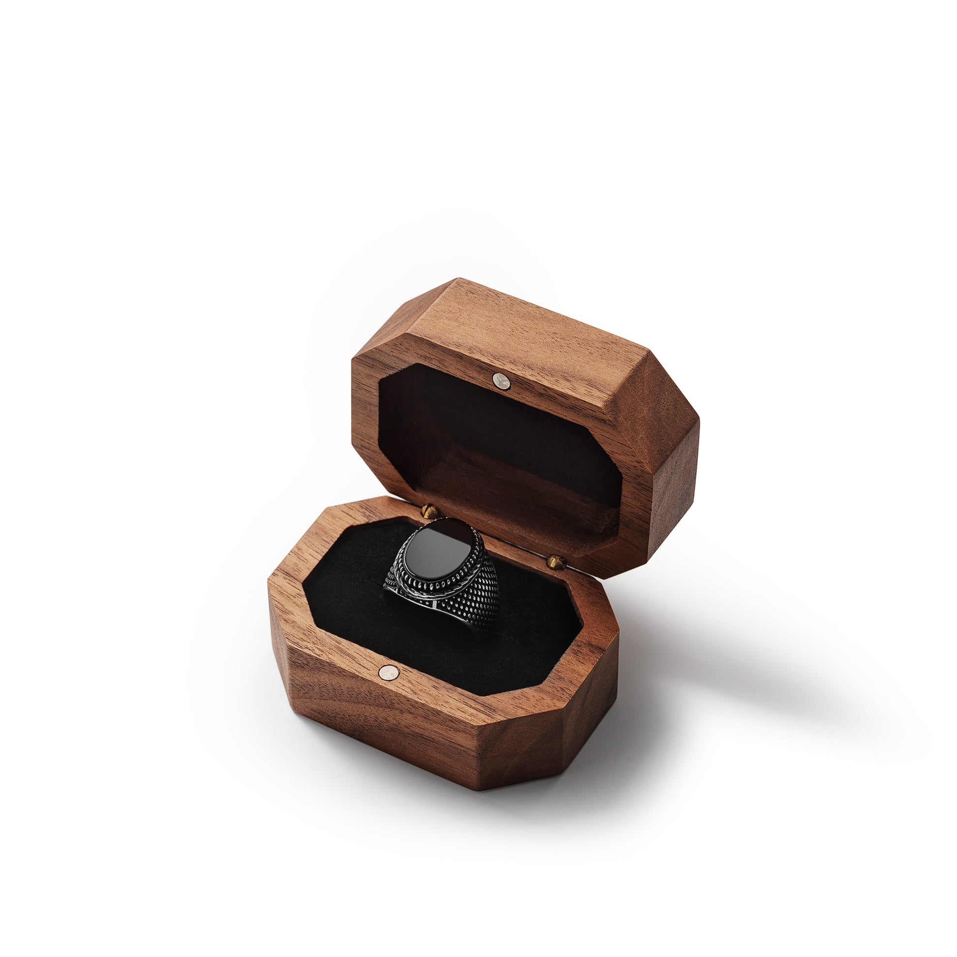 Black Gem Silver Rivet Ring - In Ring Box