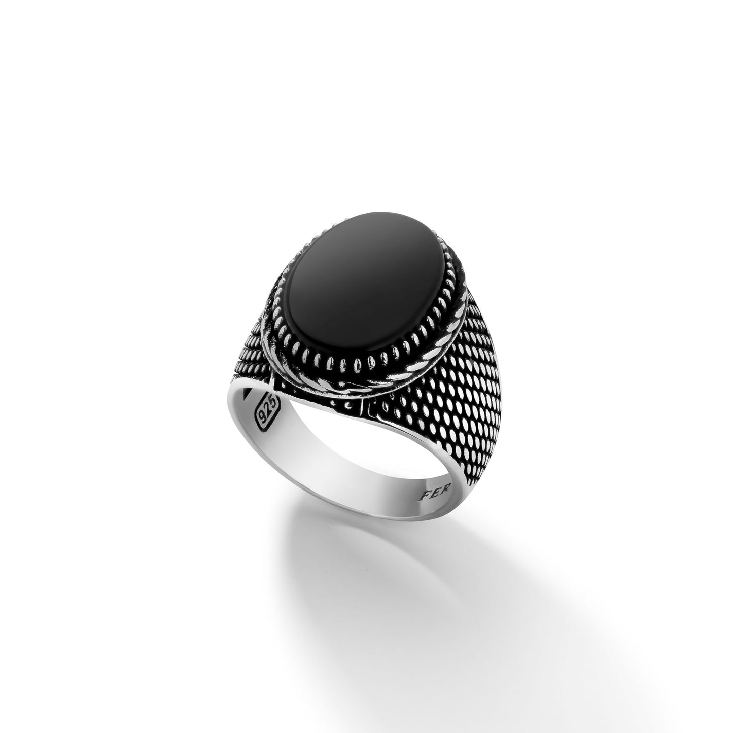 Black Gem Silver Rivet Ring - Top Side