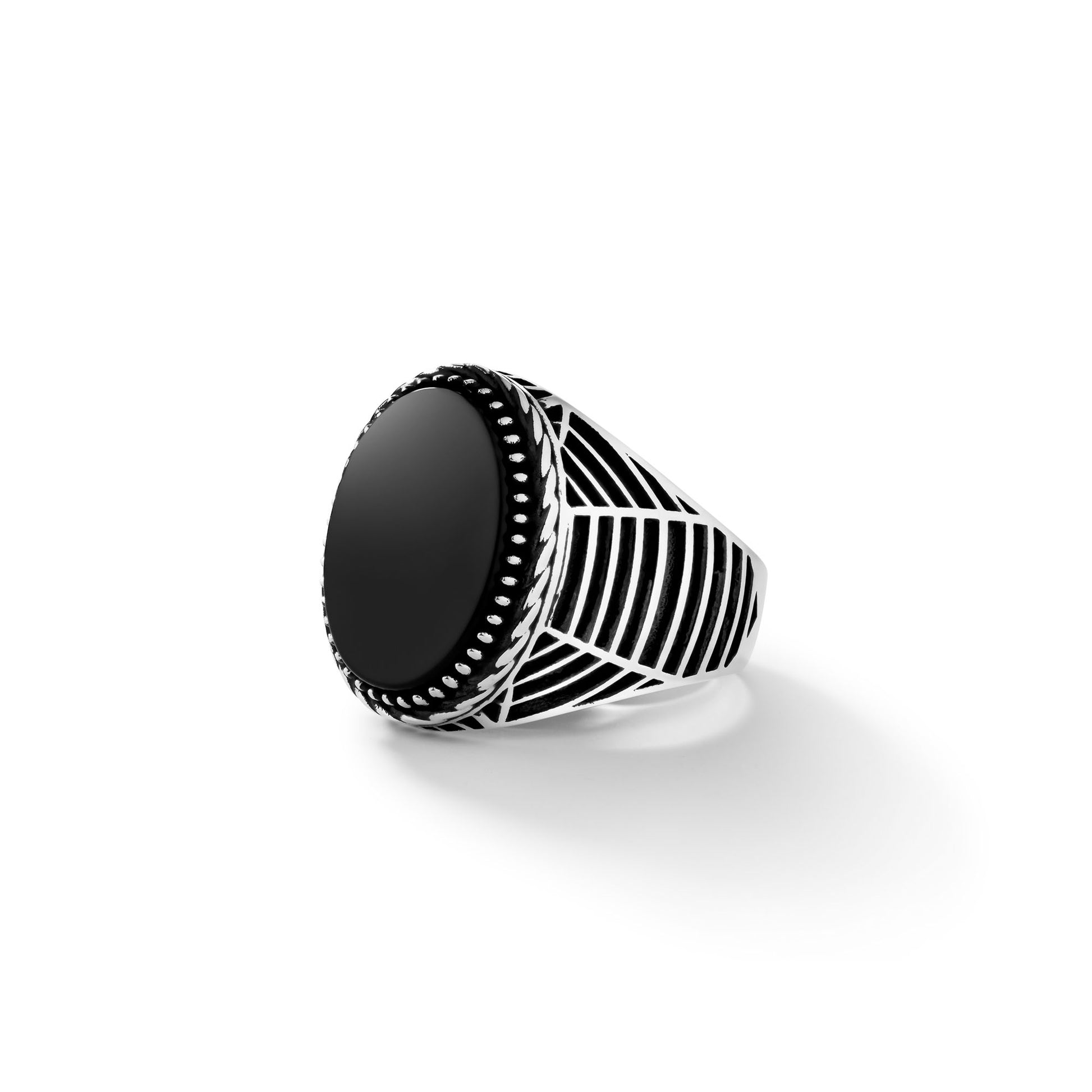 Black Gem Silver Spider Ring - Left Side