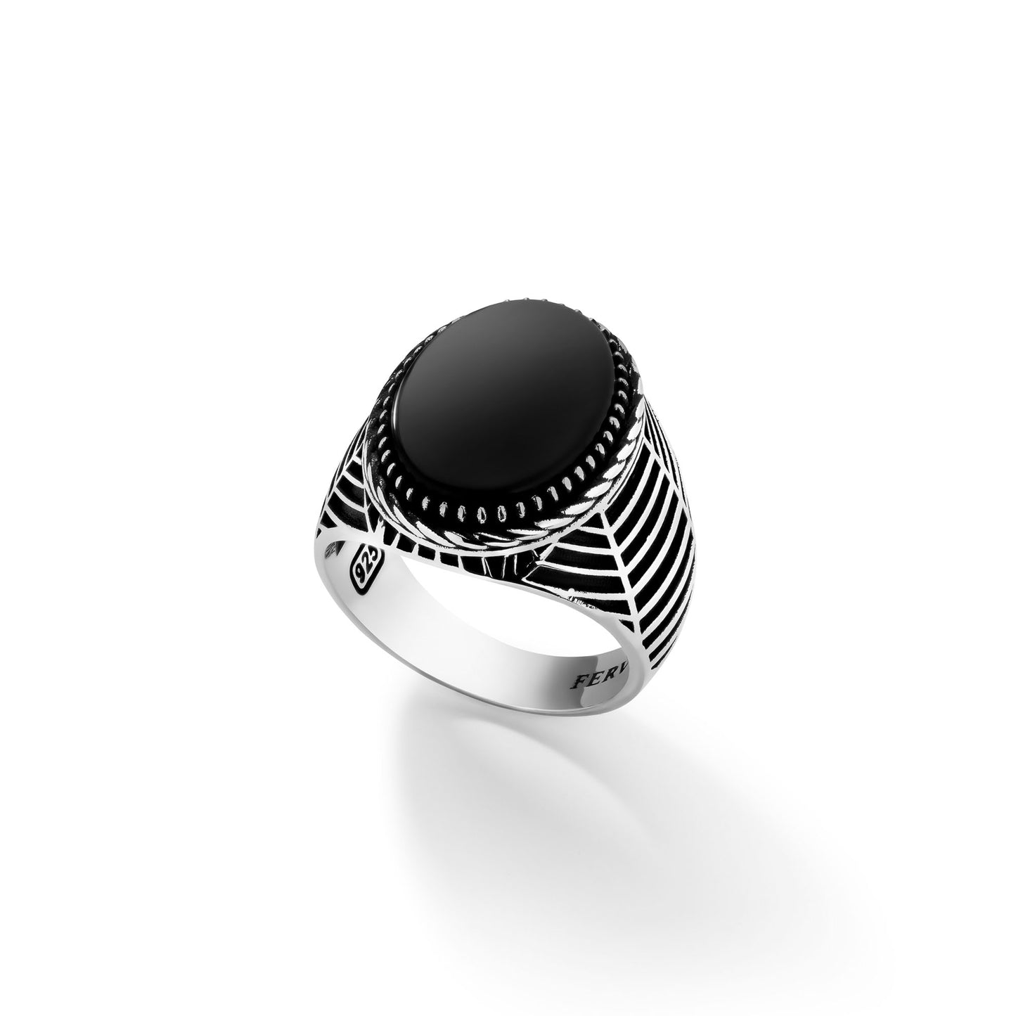 Black Gem Silver Spider Ring - Top Side