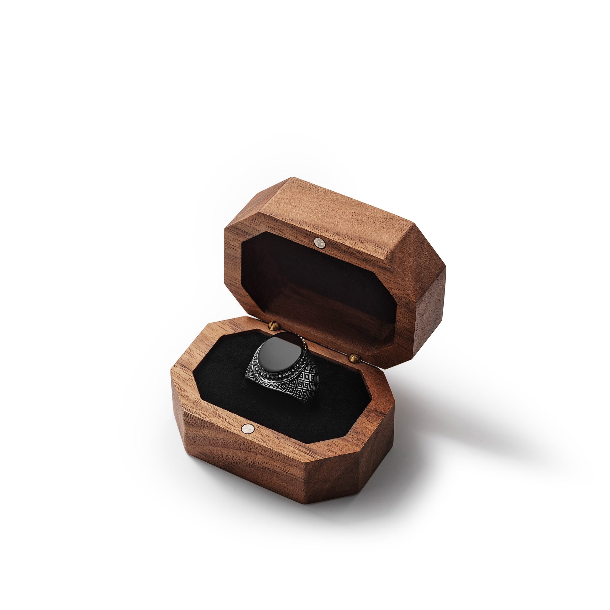 Black Gem Silver Tile Ring - In Ring Box