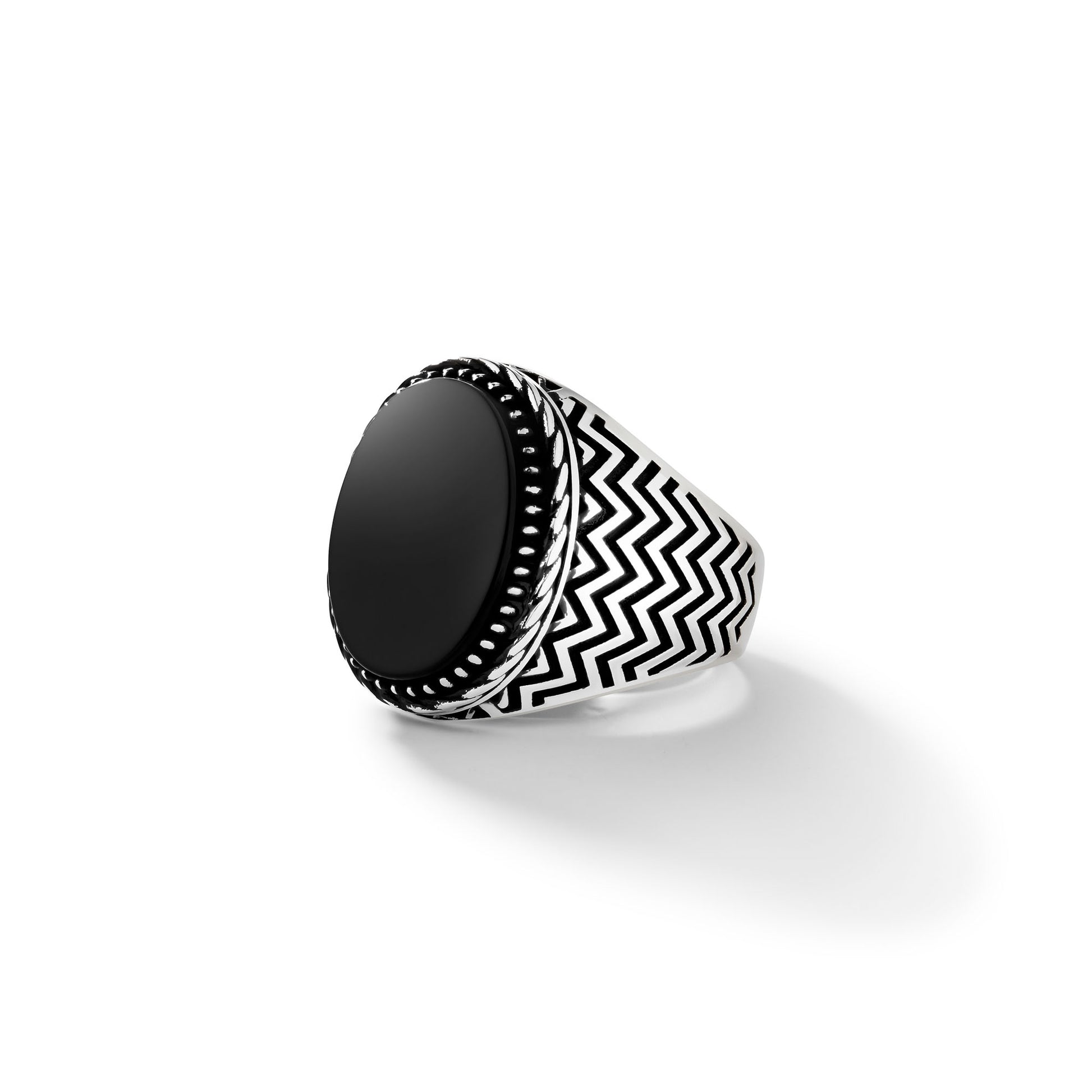 Black Gem Silver Wave Ring - Left Side