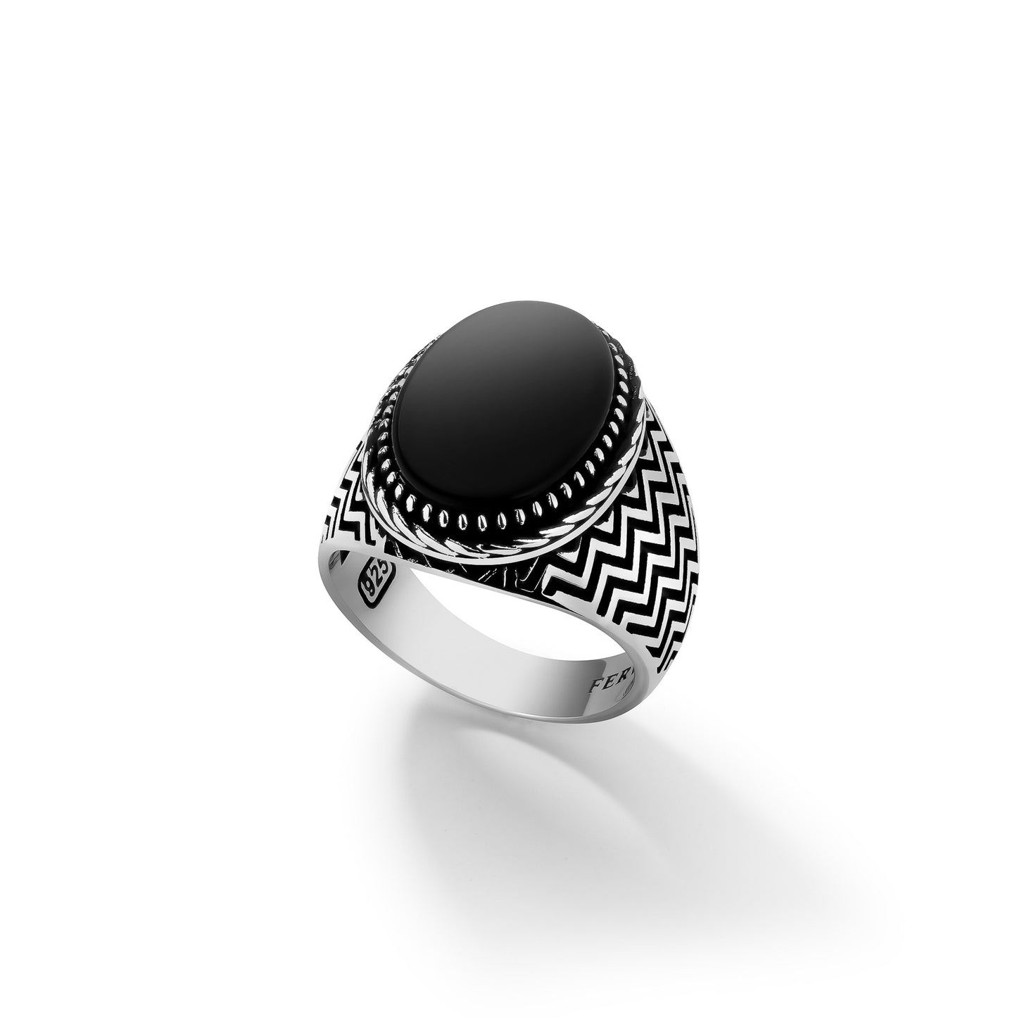 Black Gem Silver Wave Ring - Top Side