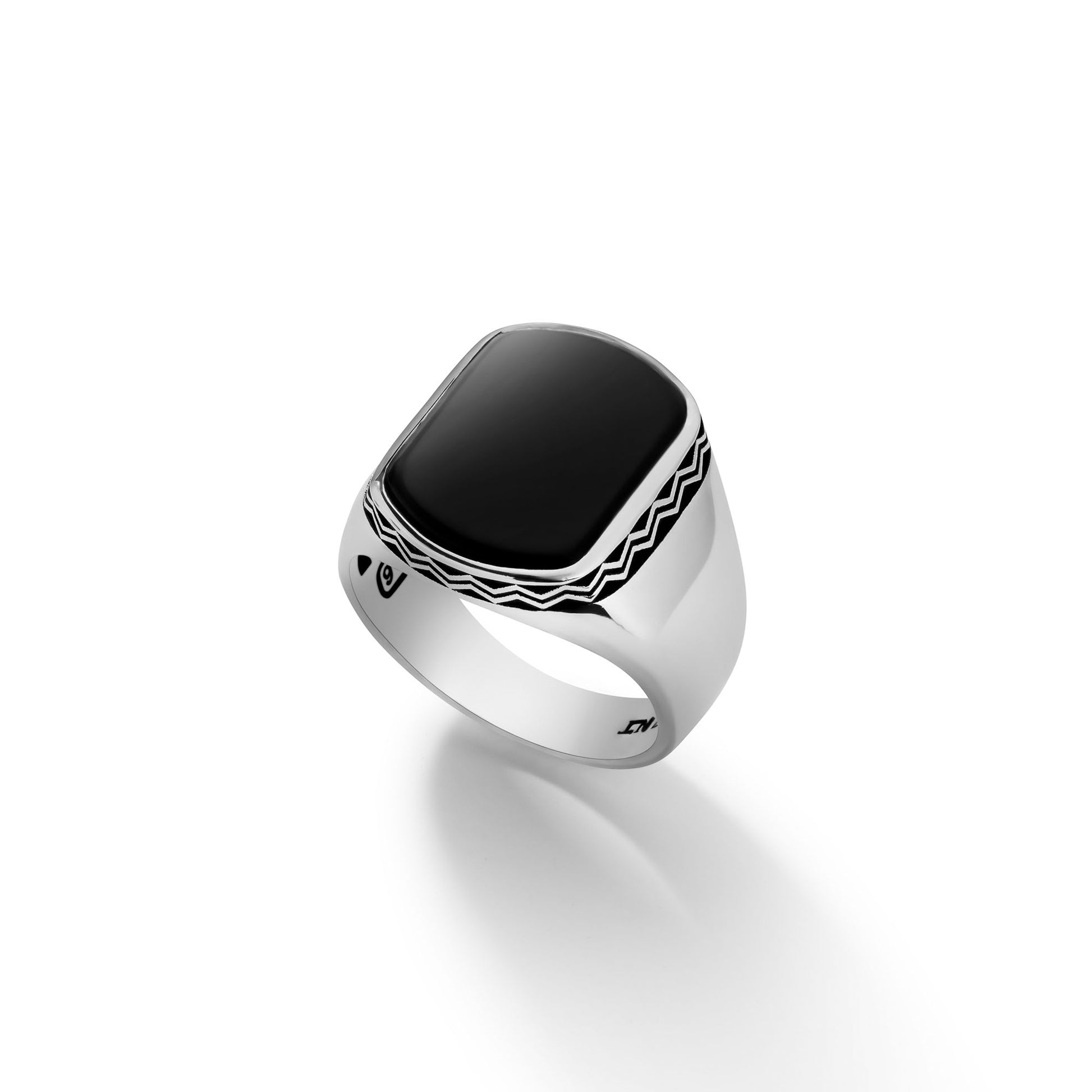 Silver Signet Ring with Black Onyx Stone - Top Side